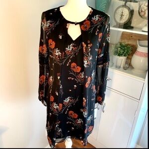 Nwt BCX black orange and blue floral print fall autumn dress